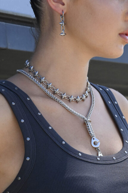 URBAN CODE CORE – Κολιέ ασημί με καρδιές και spike Eleven K Jewelry