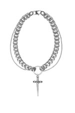 URBAN CODE SACRED – Ασημί rock statement κολιέ με διπλή αλυσίδα και μενταγιόν ξίφος Eleven K Jewelry