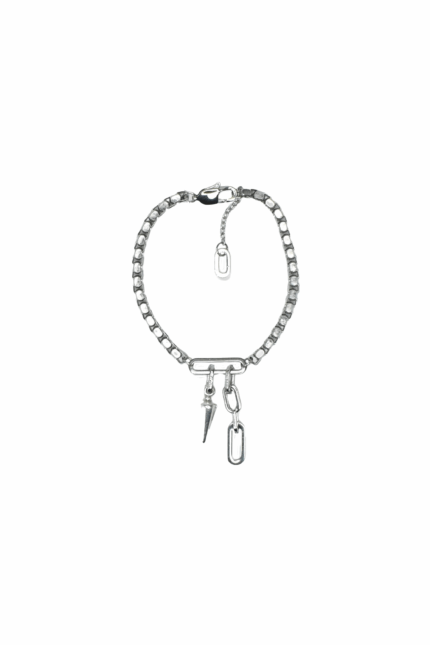 URBAN CODE REBEL – Ασημί βραχιόλι με chunky αλυσίδα, spike και κρίκους σε rock chic ύφος Eleven K Jewelry