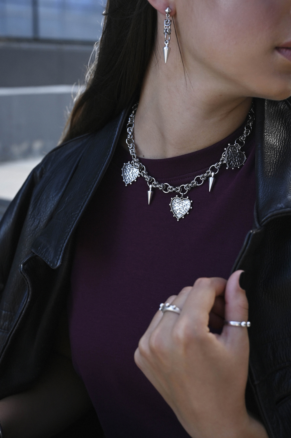 CORE – Κολιέ ασημί με καρδιές και spike elevenkjewelry.com URBAN CODE URBAN CODE CORE – Κολιέ ασημί με καρδιές και spike Eleven K Jewelry