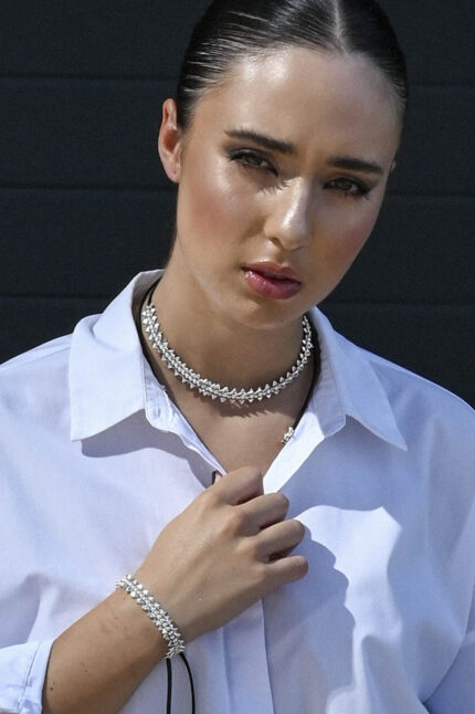 URBAN CODE HALO – Κολιέ τσόκερ με ασημί spike, δερμάτινο κορδόνι και ρυθμιζόμενο κούμπωμα Eleven K Jewelry