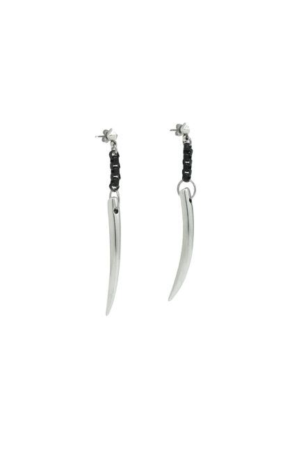 URBAN CODE HAVOC – Μακριά σκουλαρίκια με μαύρη αλυσίδα και ασημί κέρατο Eleven K Jewelry