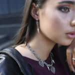 Earrings HAVOC – Long Silver Earrings with Black Chain and Horn Detail Eleven K Jewelry