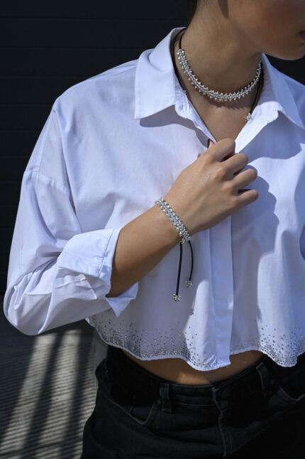 URBAN CODE HALO – Βραχιόλι με ασημί spike, δερμάτινο κορδόνι και ρυθμιζόμενο κούμπωμα Eleven K Jewelry