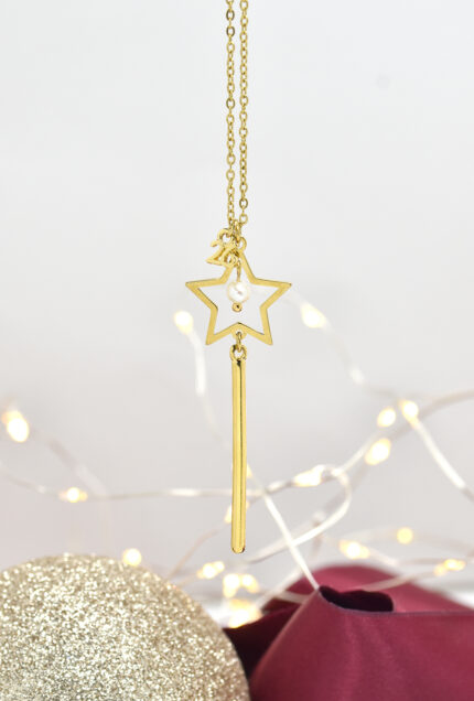 Γούρια 2026 Γούρι 2026 επιχρυσωμένο κολιέ μαγικό ραβδί με αστέρι & μαργαριτάρι Eleven K Jewelry