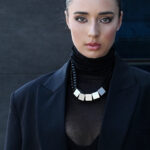 Earrings SIGN – Women’s long earrings with vertical bar and geometric base Eleven K Jewelry