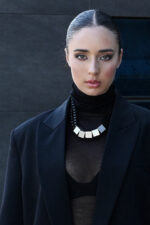 LEVEL K FORM – Women’s black geometric statement necklace with silver elements Eleven K Jewelry