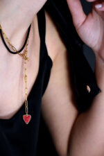 Κολιέ Γυναικείο διπλό κολιέ καρδιά με κόκκινο σμάλτο και μαύρη & χρυσή αλυσίδα Eleven K Jewelry