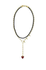 Κολιέ Γυναικείο διπλό κολιέ καρδιά με κόκκινο σμάλτο και μαύρη & χρυσή αλυσίδα Eleven K Jewelry