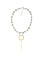 LEVEL K SIGN -Γυναικείο κολιέ σε διχρωμία με μεταλλικά στοιχεία, χρυσό κρίκο και κάθετη μπάρα Eleven K Jewelry