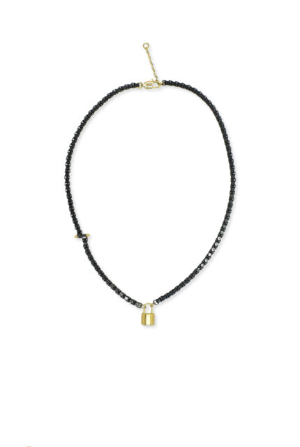 LEVEL K LOCK – Γυναικείο κολιέ με μαύρη αλυσίδα και χρυσό λουκέτο από ανοξείδωτο ατσάλι Eleven K Jewelry