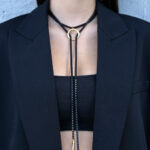 LEVEL K HAVOC – Μακριά σκουλαρίκια με μαύρη αλυσίδα και χρυσό στοιχείο Eleven K Jewelry