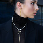 LEVEL K FORM – Γυναικείο μαύρο γεωμετρικό statement κολιέ με ασημί στοιχεία Eleven K Jewelry