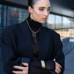 LEVEL K FORM – Women’s black geometric statement necklace with silver elements Eleven K Jewelry