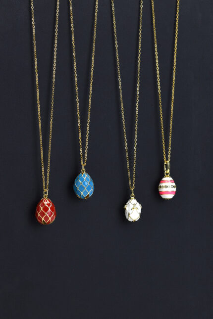 Necklaces Egg pendant necklace with embossed design and enamel Eleven K Jewelry