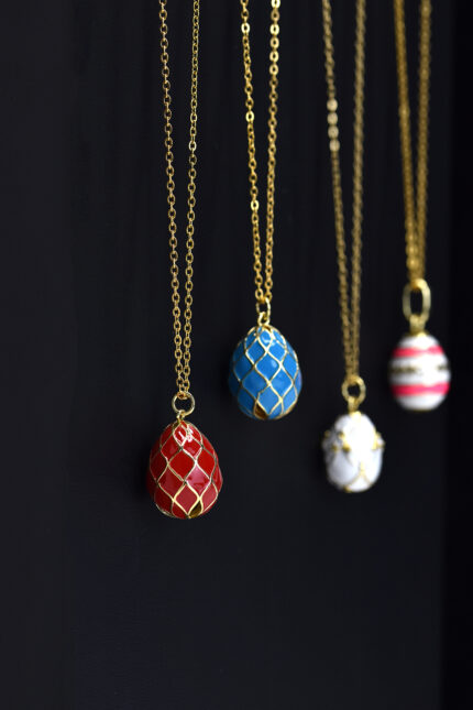 Necklaces Egg pendant necklace with embossed design and enamel Eleven K Jewelry