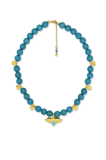 The Summer Edit Collection AZURA – Γυναικείο Κολιέ με Τυρκουάζ Πέτρες κι Επιχρυσωμένο Κρεμαστό με Σμάλτο Eleven K Jewelry