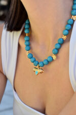 The Summer Edit Collection AZURA – Γυναικείο Κολιέ με Τυρκουάζ Πέτρες κι Επιχρυσωμένο Κρεμαστό με Σμάλτο Eleven K Jewelry