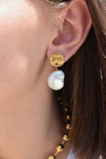Earrings NEREA – Statement women’s shell earrings with natural shells and hammered gold-plated studs Eleven K Jewelry